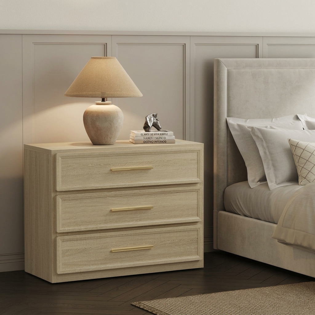Mesita de noche extragrande, mesita de noche alta con 3 cajones, estilo moderno, tiradores dorados, adecuada para dormitorios, sofás, oficinas, residencias estudiantiles y decoración del hogar.