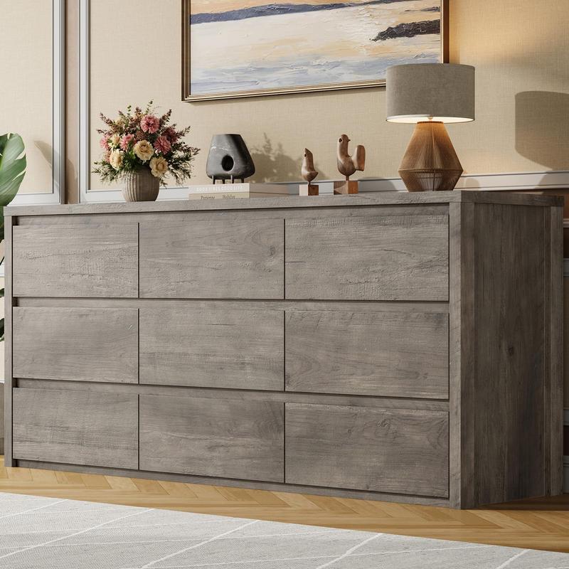 Cómoda de 7 cajones para dormitorio, amplio baúl de madera sin tiradores, moderno armario de almacenamiento para sala de estar o recibidor.