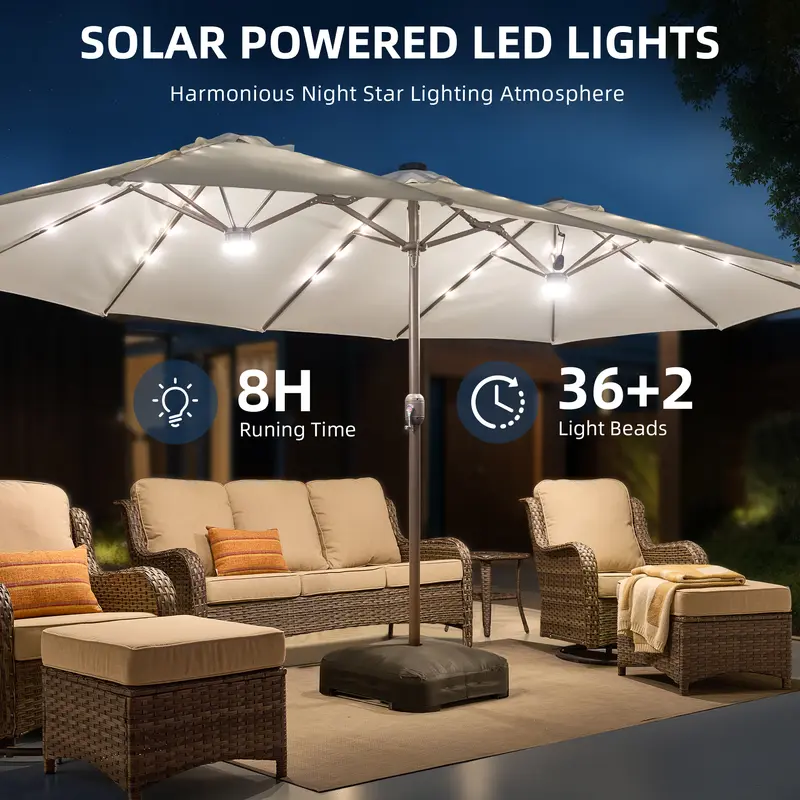 Sombrilla de patio de 15 pies con base: impermeable y ajustable-Envío gratis
