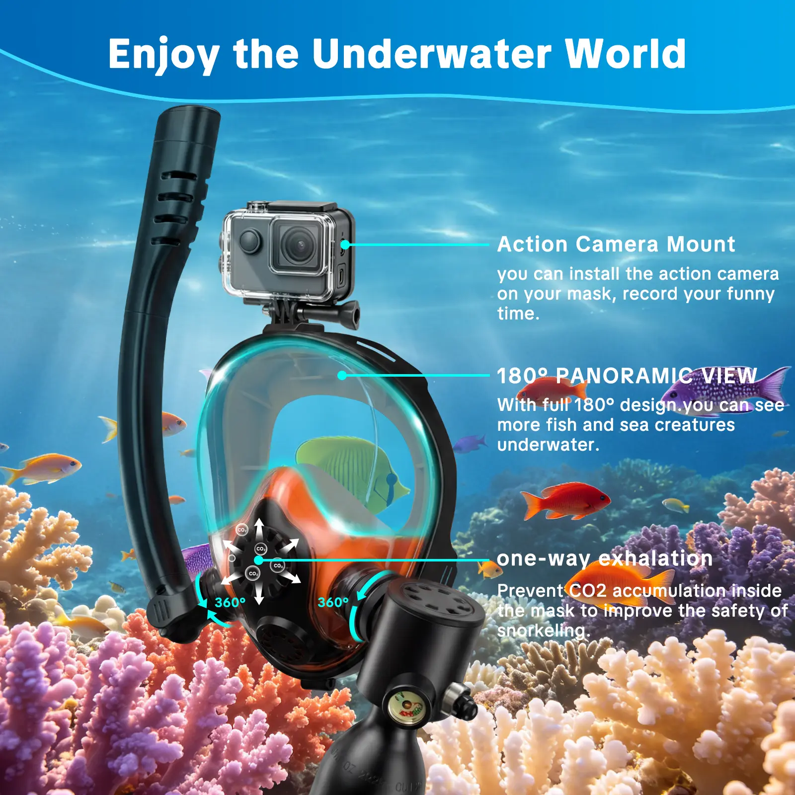 Mini tanque de buceo SEESE con máscara de esnórquel - Portátil de 0,5 L