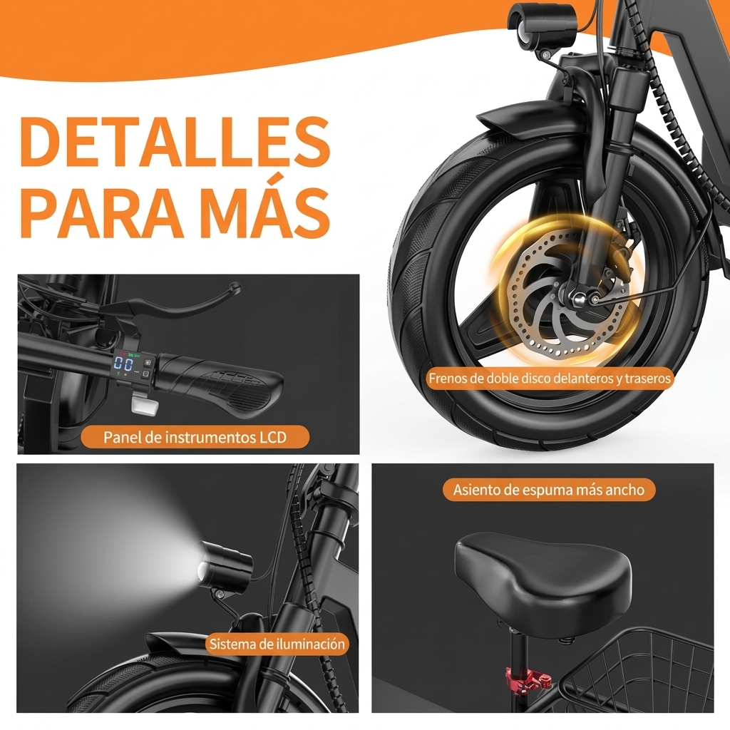 Patinete Eléctrico con Asiento para Adultos, Motor de hasta 1000W, Batería 48V 15Ah, Velocidad Máxima 40 km/h, Autonomía de hasta 56 km, Plegable y Portátil, con Cesta Trasera, Ideal para Compras, Recados, Paseos y Transporte Diario