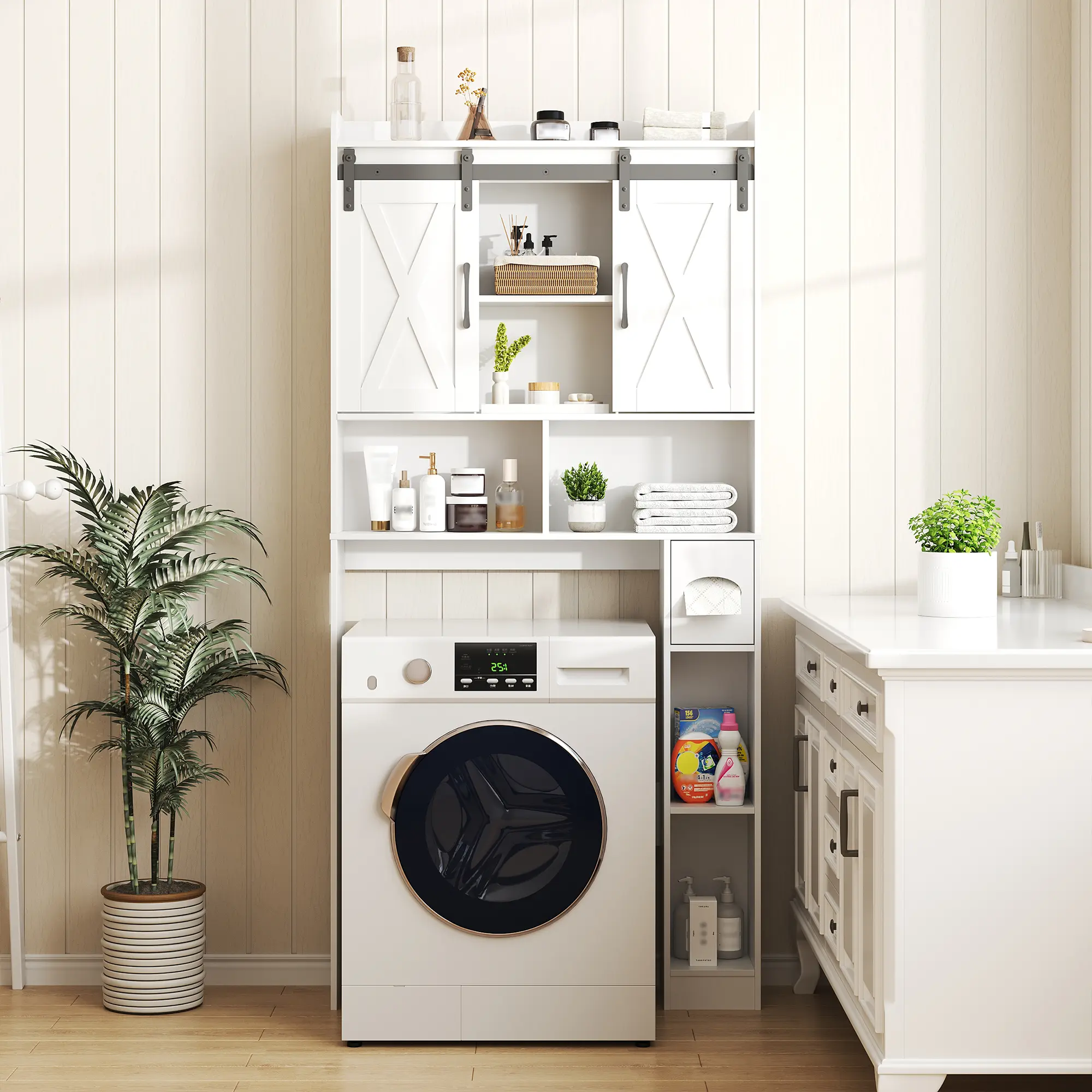 Mueble de almacenamiento para colocar sobre el inodoro, estilo casa de campo