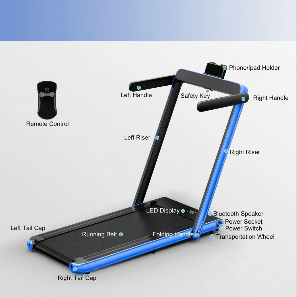 Cinta de correr 2 en 1, cinta plegable para caminar a 7,5 MPH con aplicación inteligente y mando a distancia, pantalla LED con Bluetooth, máquina de correr compacta ideal para espacios reducidos, cinta de correr plegable y portátil que cabe debajo de d