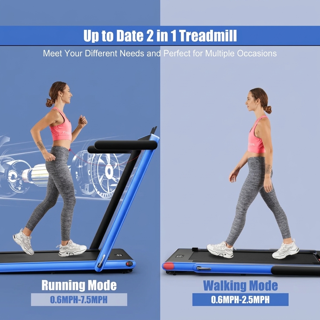 Cinta de correr 2 en 1, cinta plegable para caminar a 7,5 MPH con aplicación inteligente y mando a distancia, pantalla LED con Bluetooth, máquina de correr compacta ideal para espacios reducidos, cinta de correr plegable y portátil que cabe debajo de d