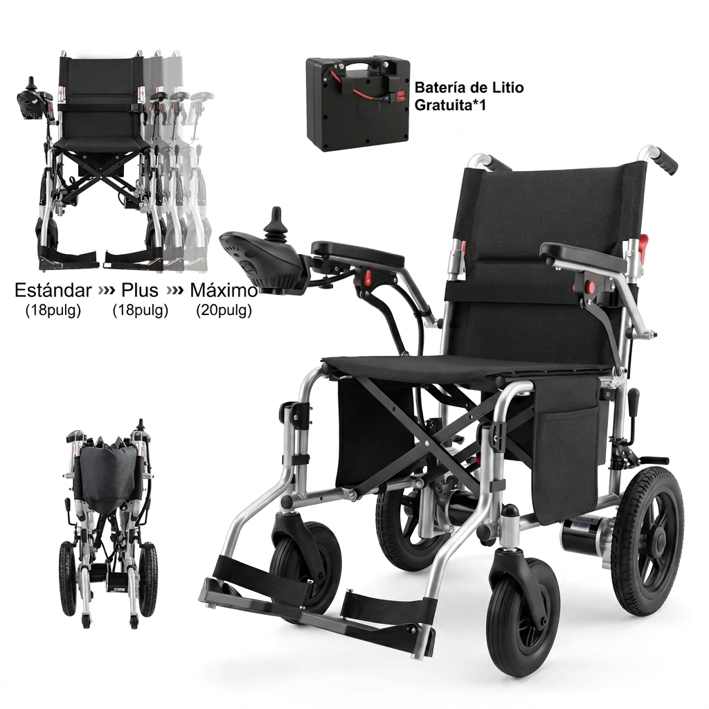 Silla de ruedas eléctrica: ligera y plegable.