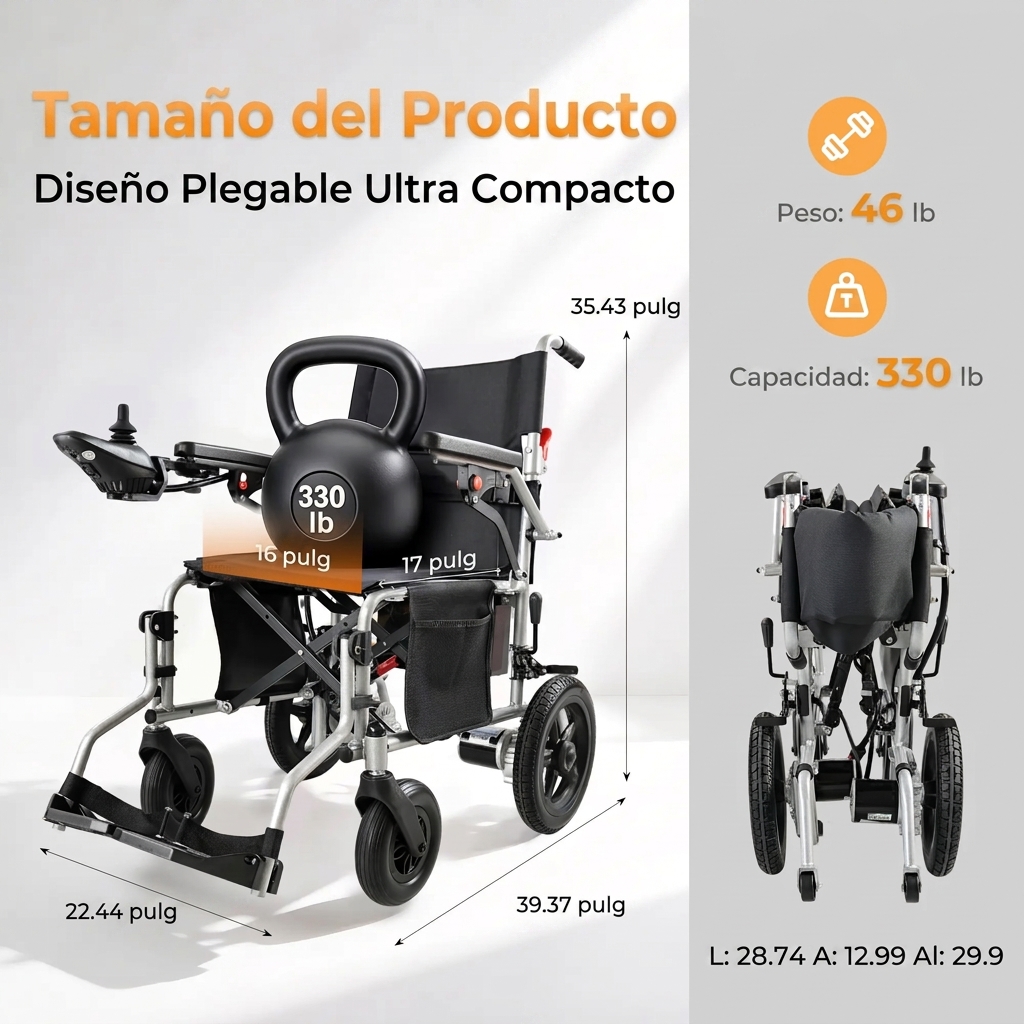 Silla de ruedas eléctrica: ligera y plegable.