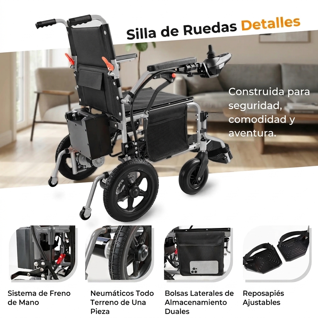 Silla de ruedas eléctrica: ligera y plegable.