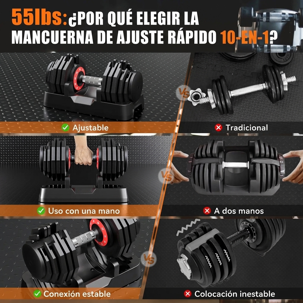 Mancuernas ajustables de 55 libras: set de gimnasio en casa 5 en 1