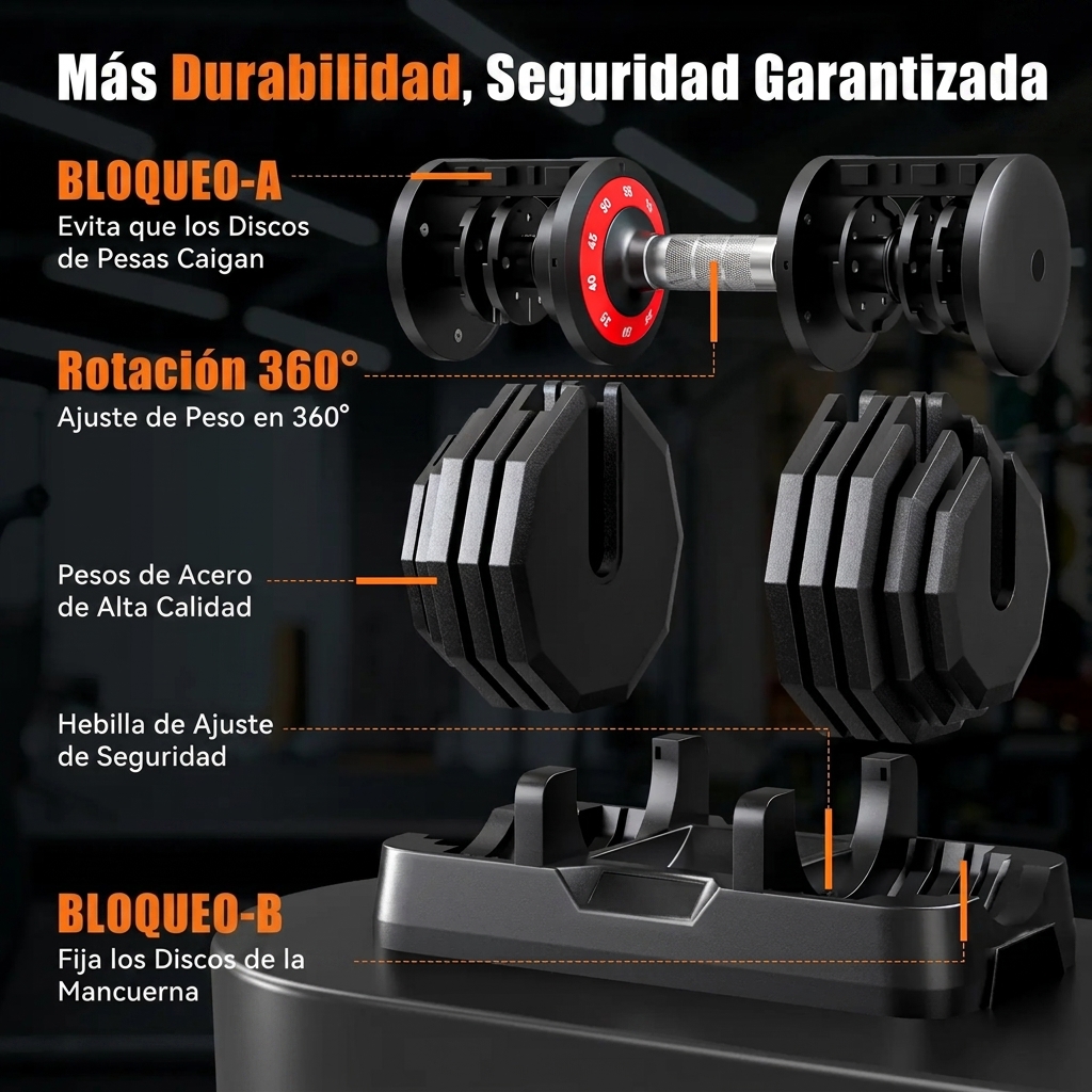 Mancuernas ajustables de 55 libras: set de gimnasio en casa 5 en 1