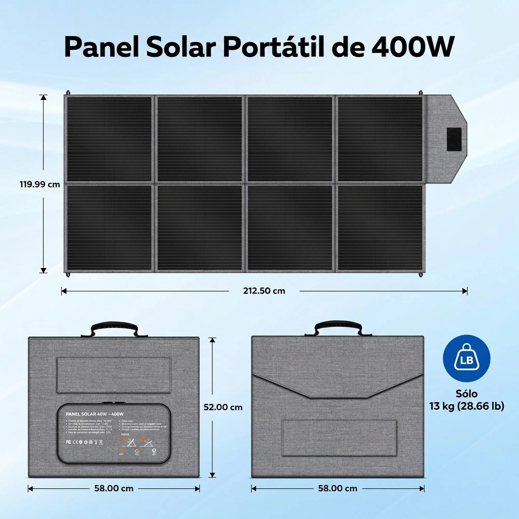 Panel solar portátil de 400 W: cargador de alta eficiencia