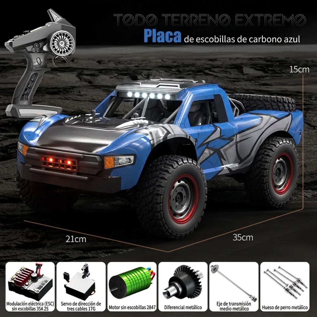 Coche RC todoterreno con motor sin escobillas, tracción 4WD y alta velocidad (más de 70 km/h)