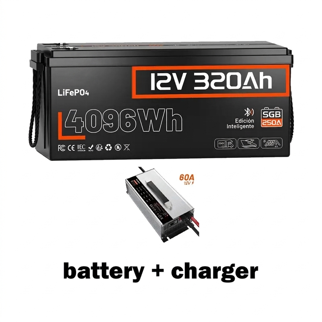 Batería LiFePO4 de 12 V y 320 Ah con Bluetooth para vehículos recreativos y aplicaciones marinas