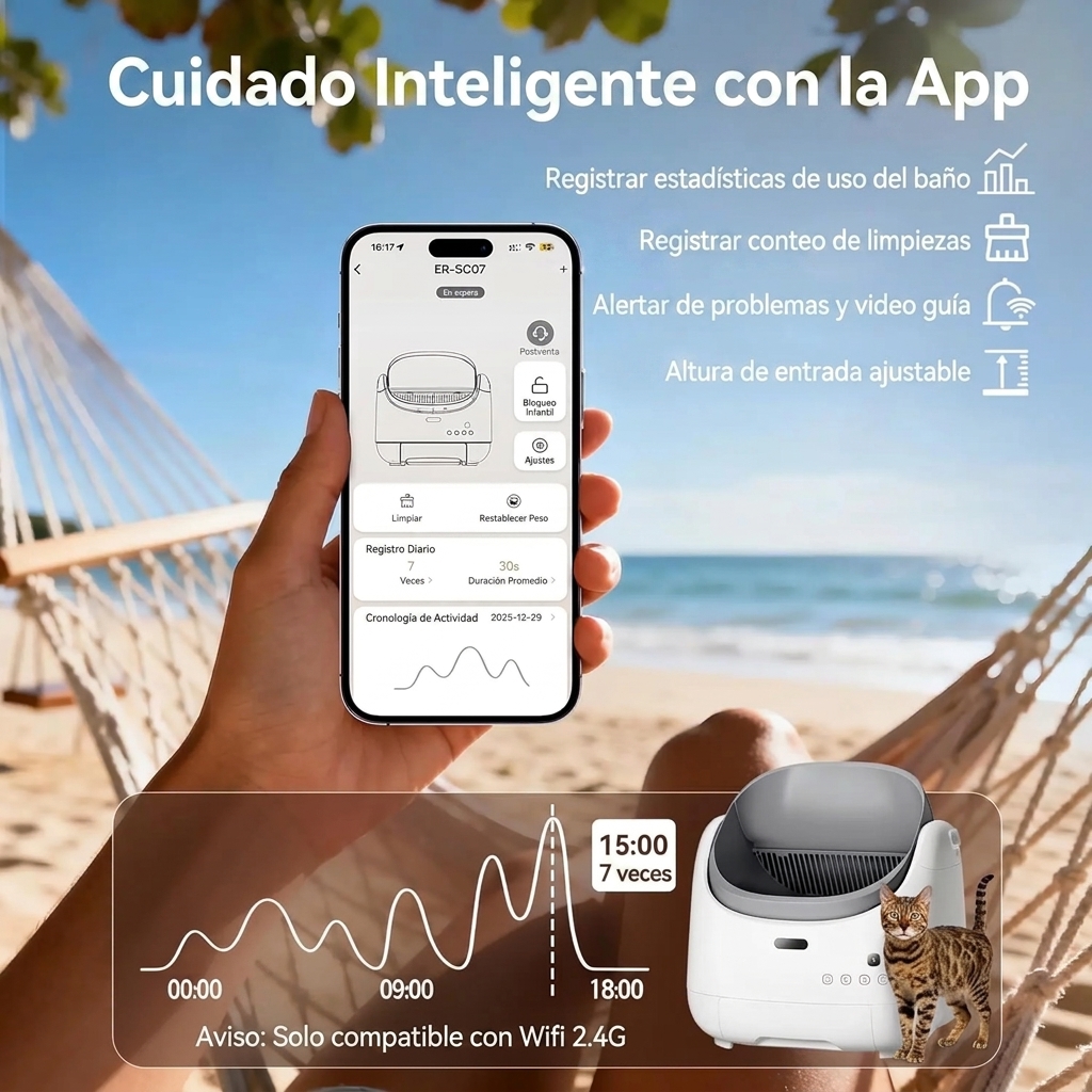 Arenero automático para gatos: autolimpiable, control por aplicación, sin olores-Envío gratis