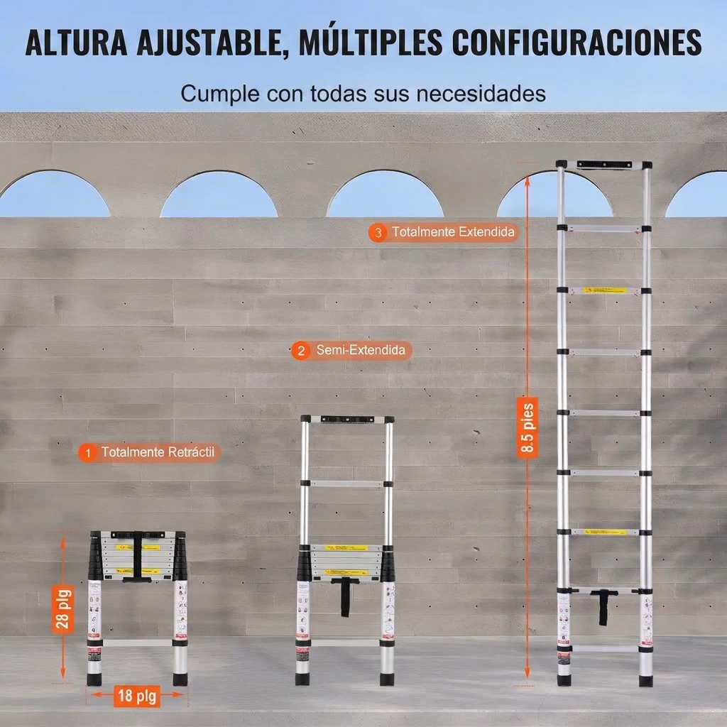 Escalera telescópica portátil: capacidad de carga de 400 lb, portátil y segura.