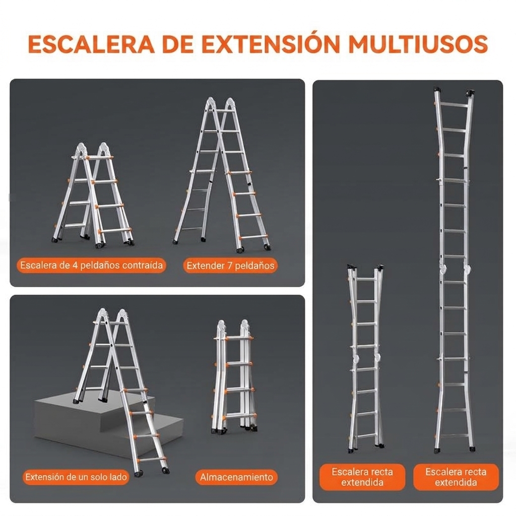 Escalera telescópica portátil: capacidad de carga de 400 lb, portátil y segura.