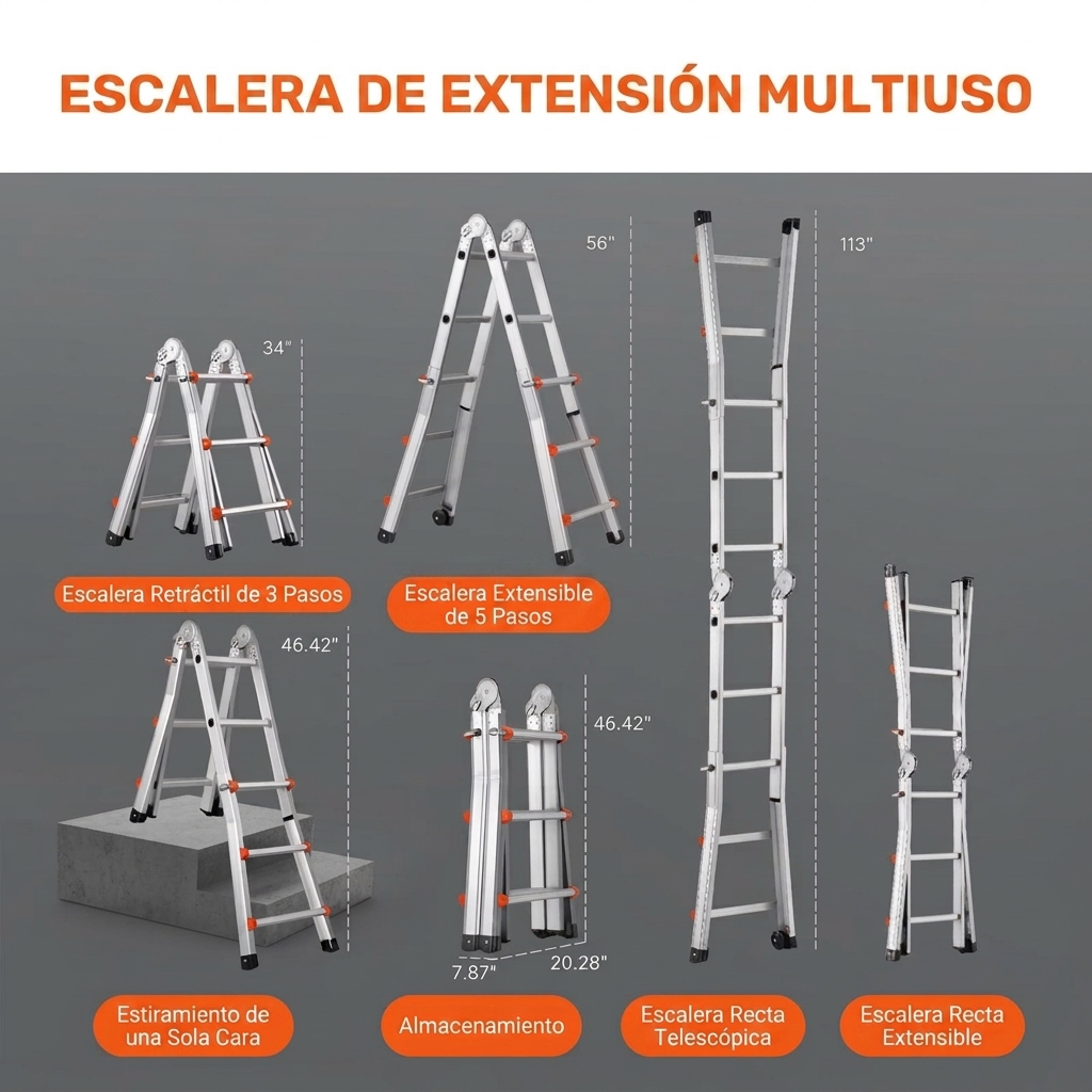 Escalera telescópica portátil: capacidad de carga de 400 lb, portátil y segura.