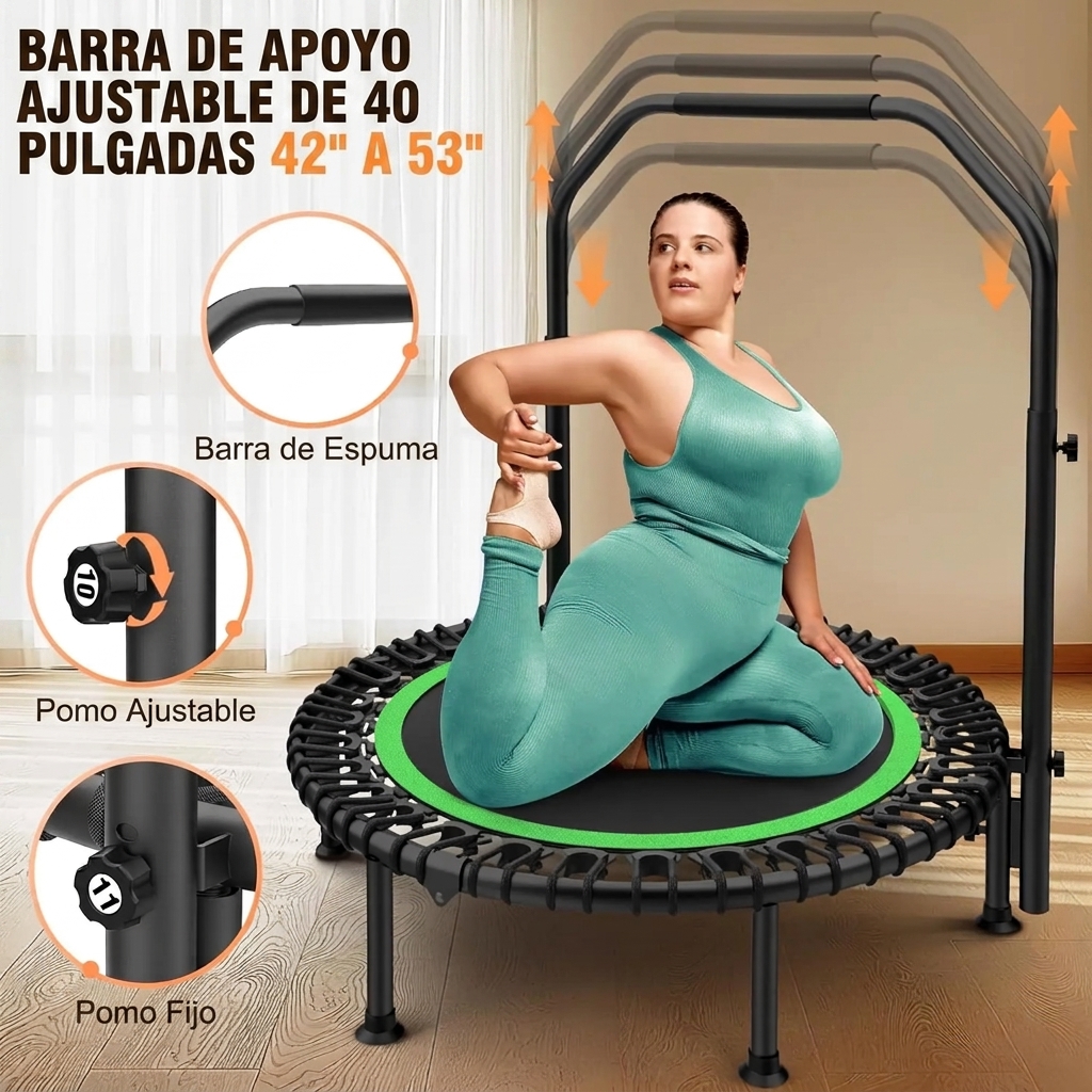 Cama elástica plegable de 48 pulgadas para ejercicio en interiores, con manillar ajustable