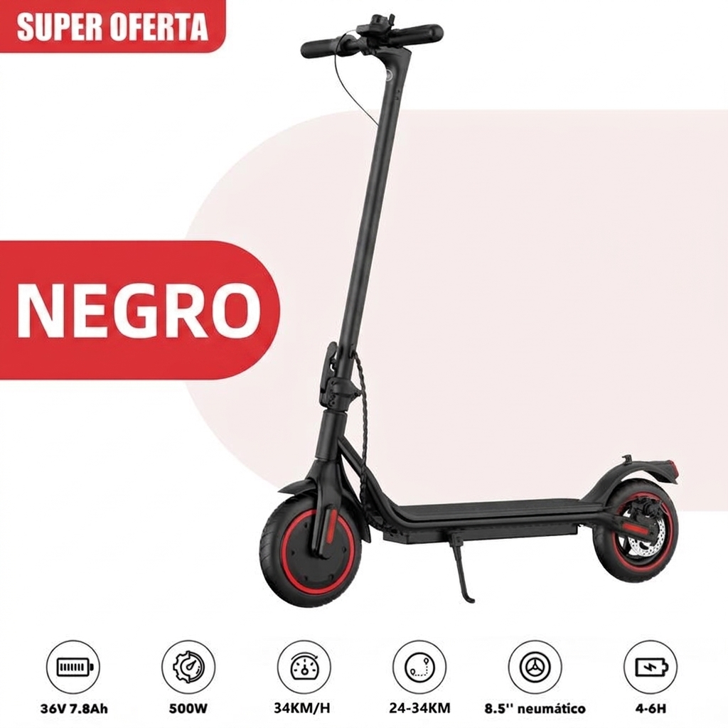 [HOT Sale💥] Patinete Eléctrico Inteligente｜Velocidad máxima de 34 km/h｜Autonomía de hasta 24-34 km｜Ruedas de 8.5 pulgadas｜Potente motor de 500W｜Diseño plegable｜Compatible con App｜Carga rápida｜Capacidad máxima de carga: 120 kg
