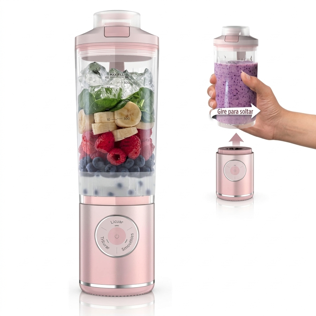 Batidora Portátil Inalámbrica para Batidos, 650 ml, para Smoothies, Bebidas Frías y Hielo, Tapa Antifugas, Sin BPA y Apta para Lavavajillas