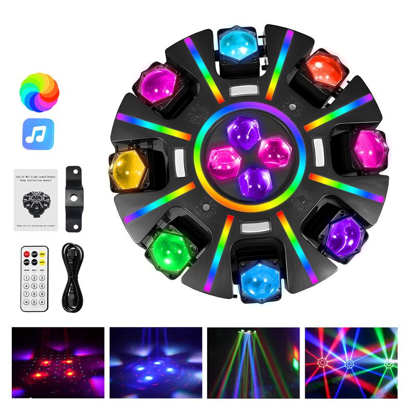Cabeza móvil de DJ de 240 W con 8 brazos (luz de escenario RGBW), compatible con DMX-512 y control por voz: perfecta para fiestas, bodas y todo tipo de eventos.