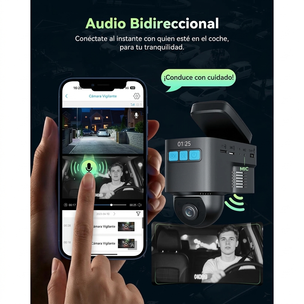 Cámara de Seguridad para Coche 4G LTE sin Suscripción, Vista Remota en Tiempo Real, GPS, Monitorización 24/7, Alertas Inteligentes y Grabación en la Nube