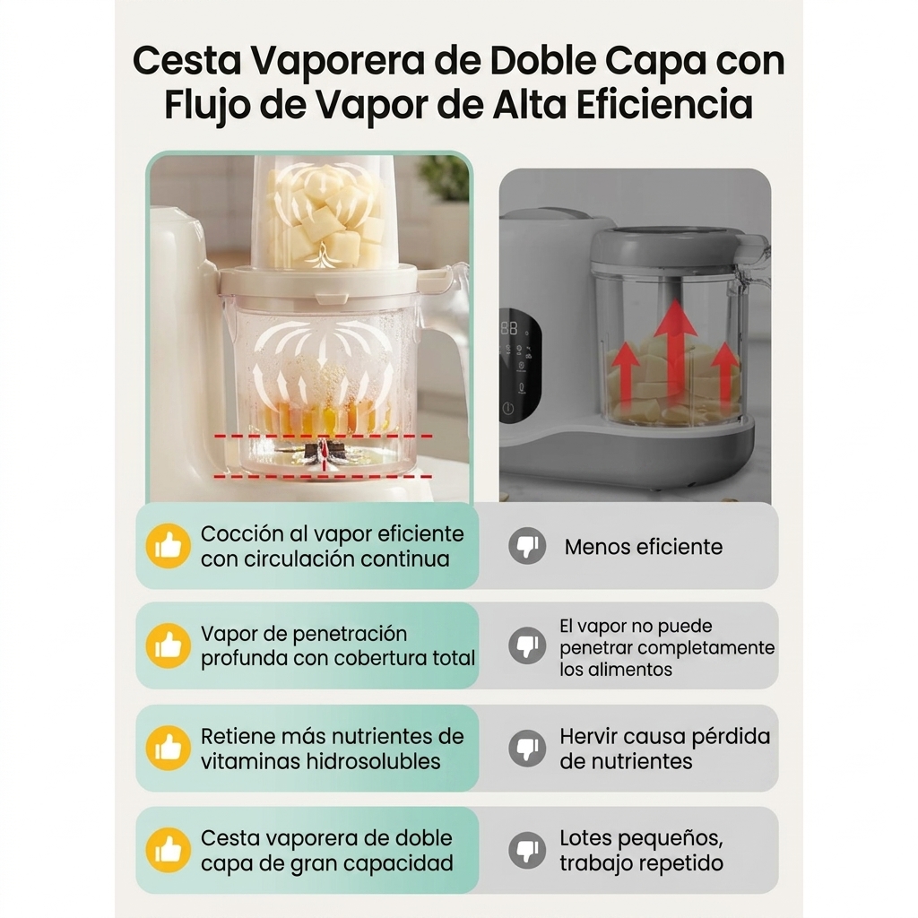 Máquina para preparar y procesar alimentos para bebés con cesta de vapor | Vaporera, batidora y máquina para hacer purés caseros | Vaporización, batidora y molinillo automáticos | Sin BPA | Para bebés de 6 meses en adelante