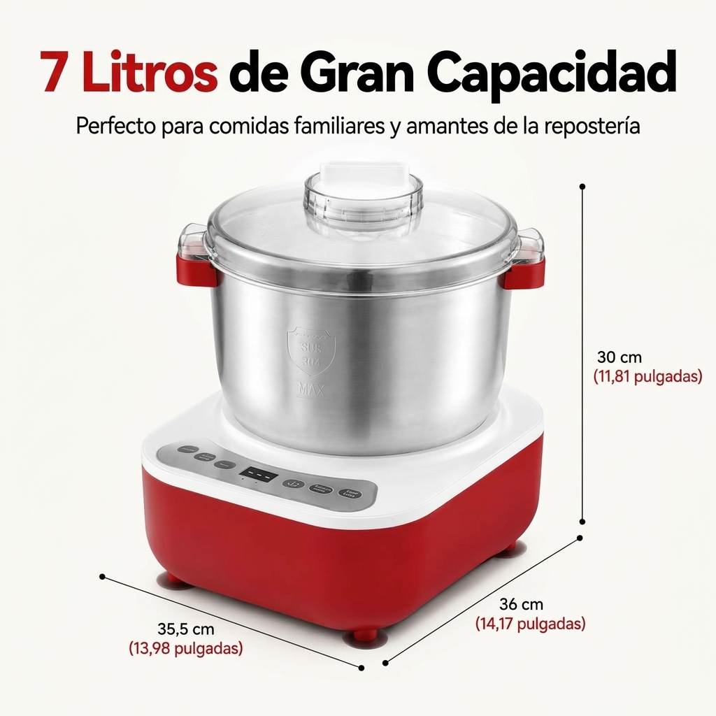 Máquina para Hacer Masa de Pizza y Pan, Amasadora Eléctrica 7L con Función de Fermentación, Bol de Acero Inoxidable 304, Tapa Extraíble y Panel Táctil, Ideal para Pizza Casera**