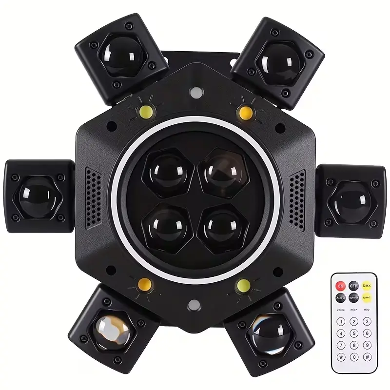 Cabeza móvil de DJ de 240 W con 8 brazos (luz de escenario RGBW), compatible con DMX-512 y control por voz: perfecta para fiestas, bodas y todo tipo de eventos.