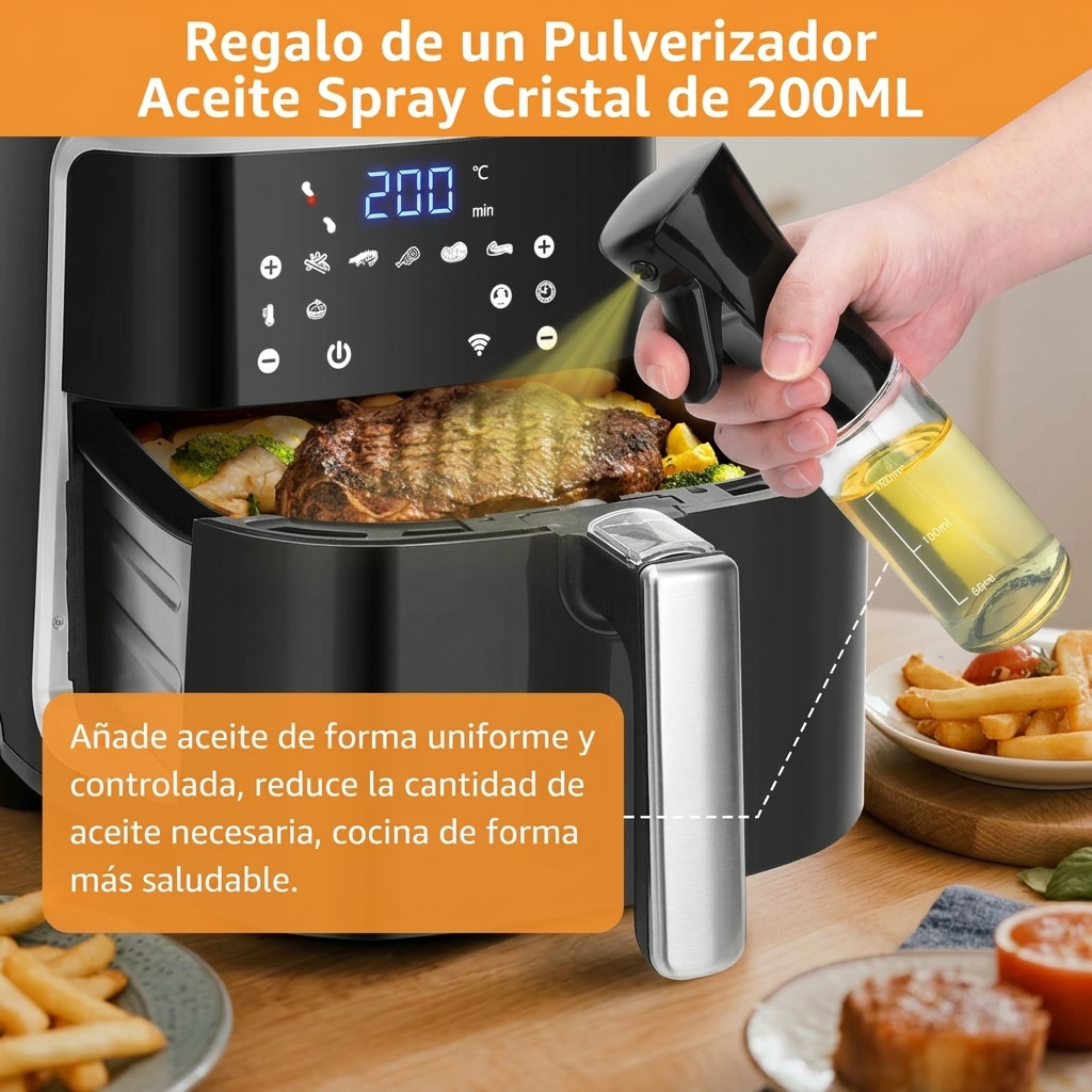 Freidora de Aire sin Aceite XXL 7L,1900W, Inteligente. Conexión Wifi.Pantalla LED táctil, 7 funciones preestablecidas Libre de BPA  REGALO: 1,7L Hervidor Eléctrico