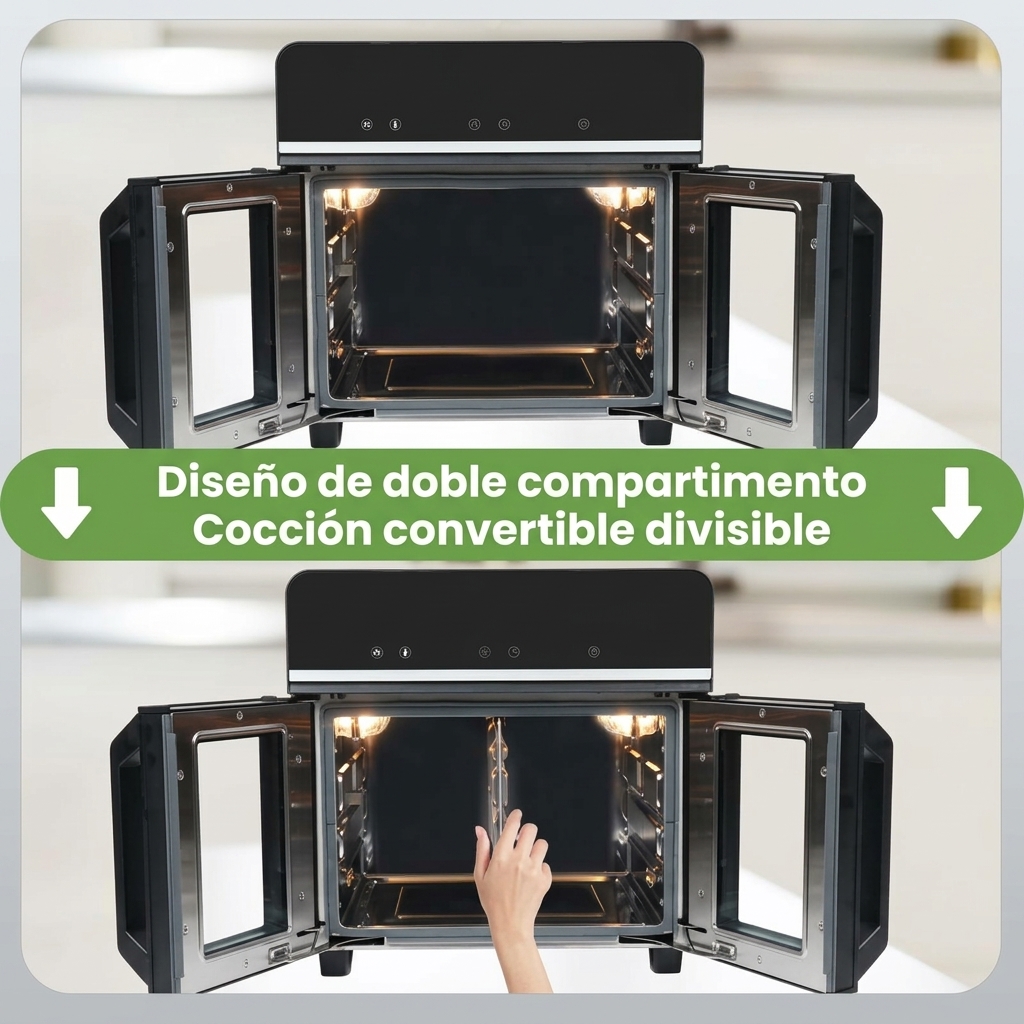 23L nuevo freidor de aire con cesta doble 2600W, mini horno de aire 23 litros, freidora de aire con pantalla táctil LED, 15 programas preestablecidos, 11 accesorios y 1 libro de recetas