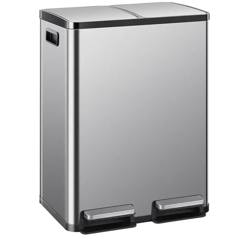 Cubo de basura de acero inoxidable de doble compartimento de 16 galones