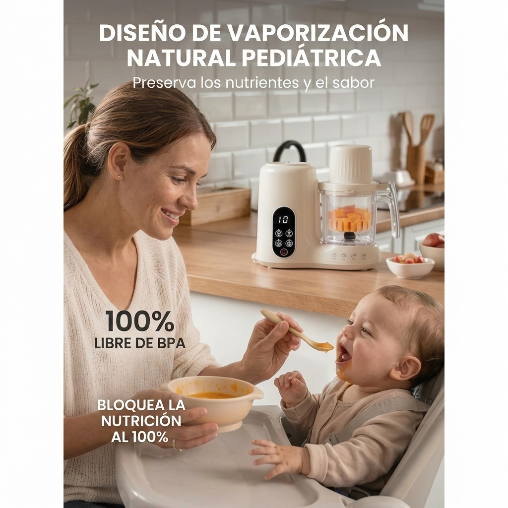 Máquina para preparar y procesar alimentos para bebés con cesta de vapor | Vaporera, batidora y máquina para hacer purés caseros | Vaporización, batidora y molinillo automáticos | Sin BPA | Para bebés de 6 meses en adelante