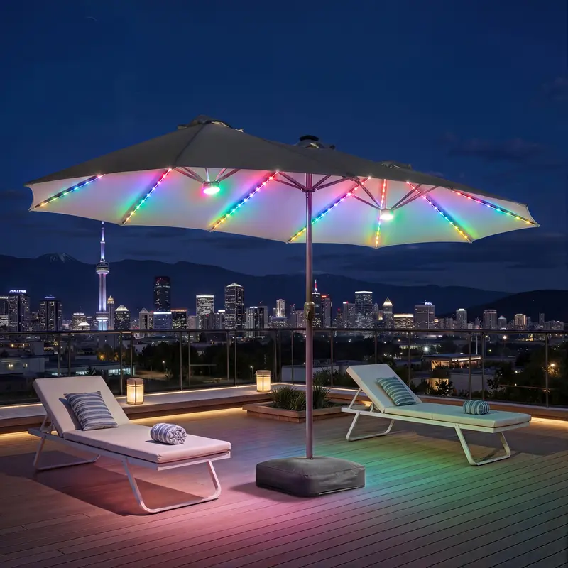 Sombrilla de patio de 15 pies con base: impermeable y ajustable-Envío gratis
