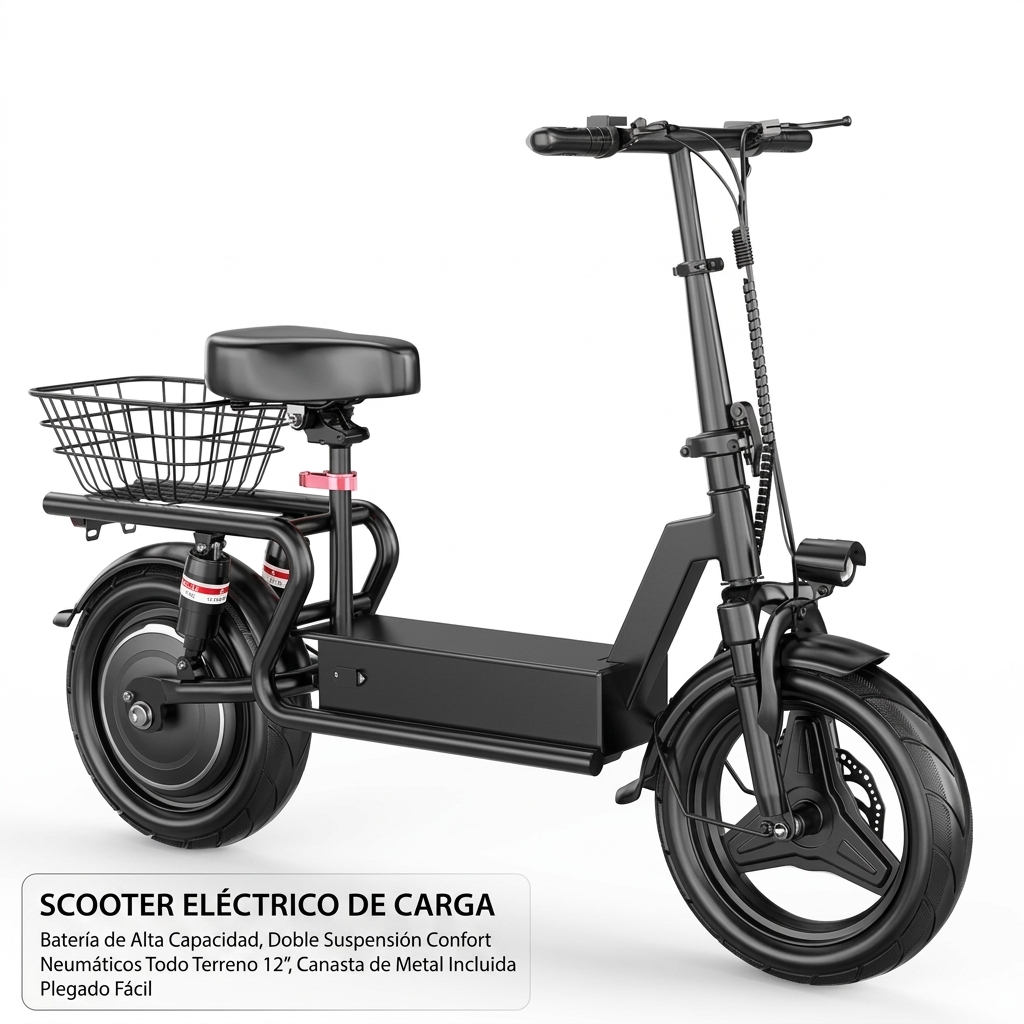 Patinete Eléctrico con Asiento para Adultos, Motor de hasta 1000W, Batería 48V 15Ah, Velocidad Máxima 40 km/h, Autonomía de hasta 56 km, Plegable y Portátil, con Cesta Trasera, Ideal para Compras, Recados, Paseos y Transporte Diario