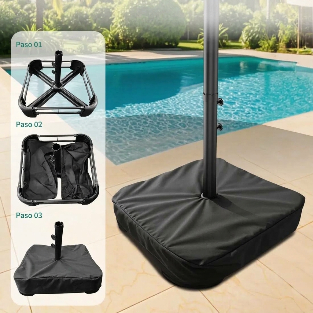 Sombrilla doble para patio, 4,55 x 2,65 metros, con base, luz LED opcional, diseño reversible, manivela, impermeable y con protección solar, ideal para patios, playas, piscinas, cafeterías, etc.