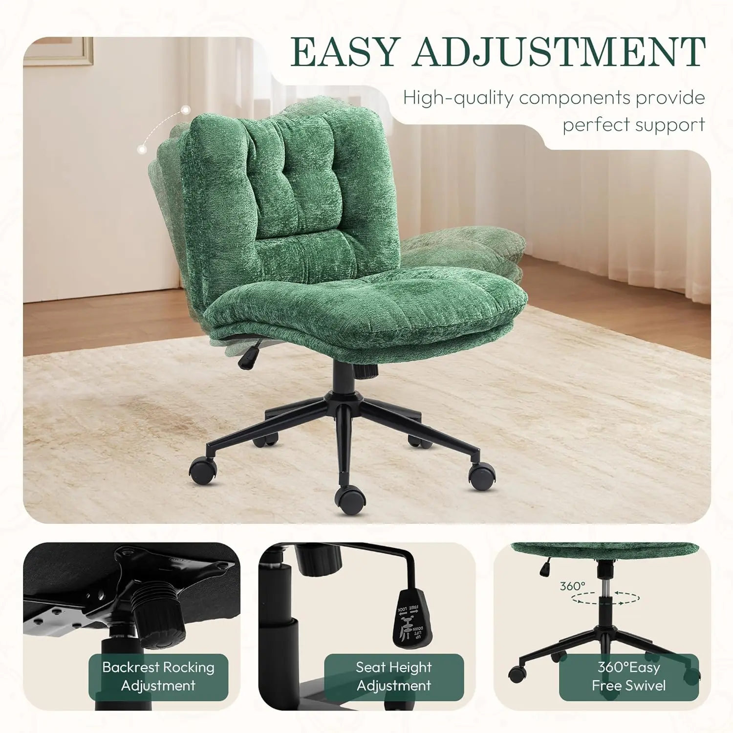 Envío gratis🌿Silla extra grande con diseño entrecruzado, ruedas y tapicería de primera calidad