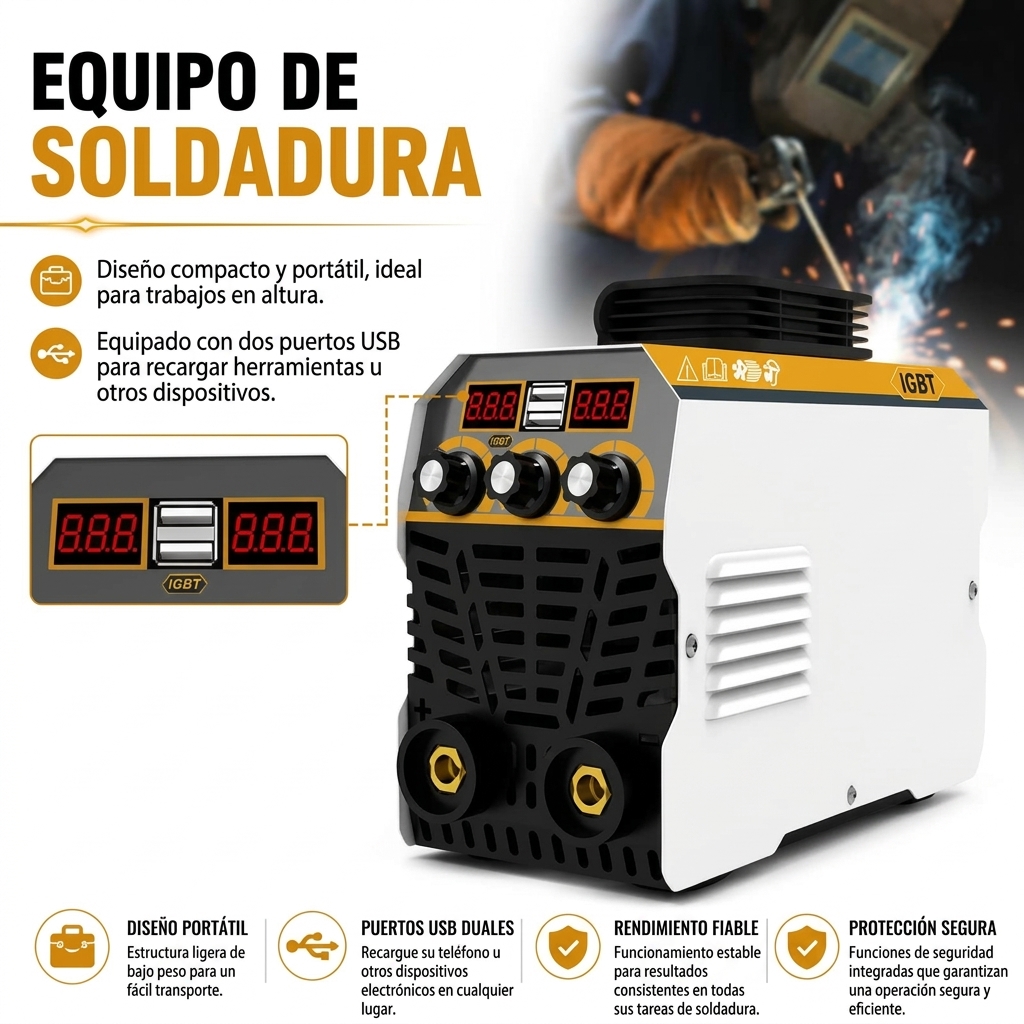 Soldador Inverter MMA 155A 230V, Soldador Portátil con Pantalla Digital y Kit de Electrodos, Máquina de Soldar para Reparaciones, Metal y DIY