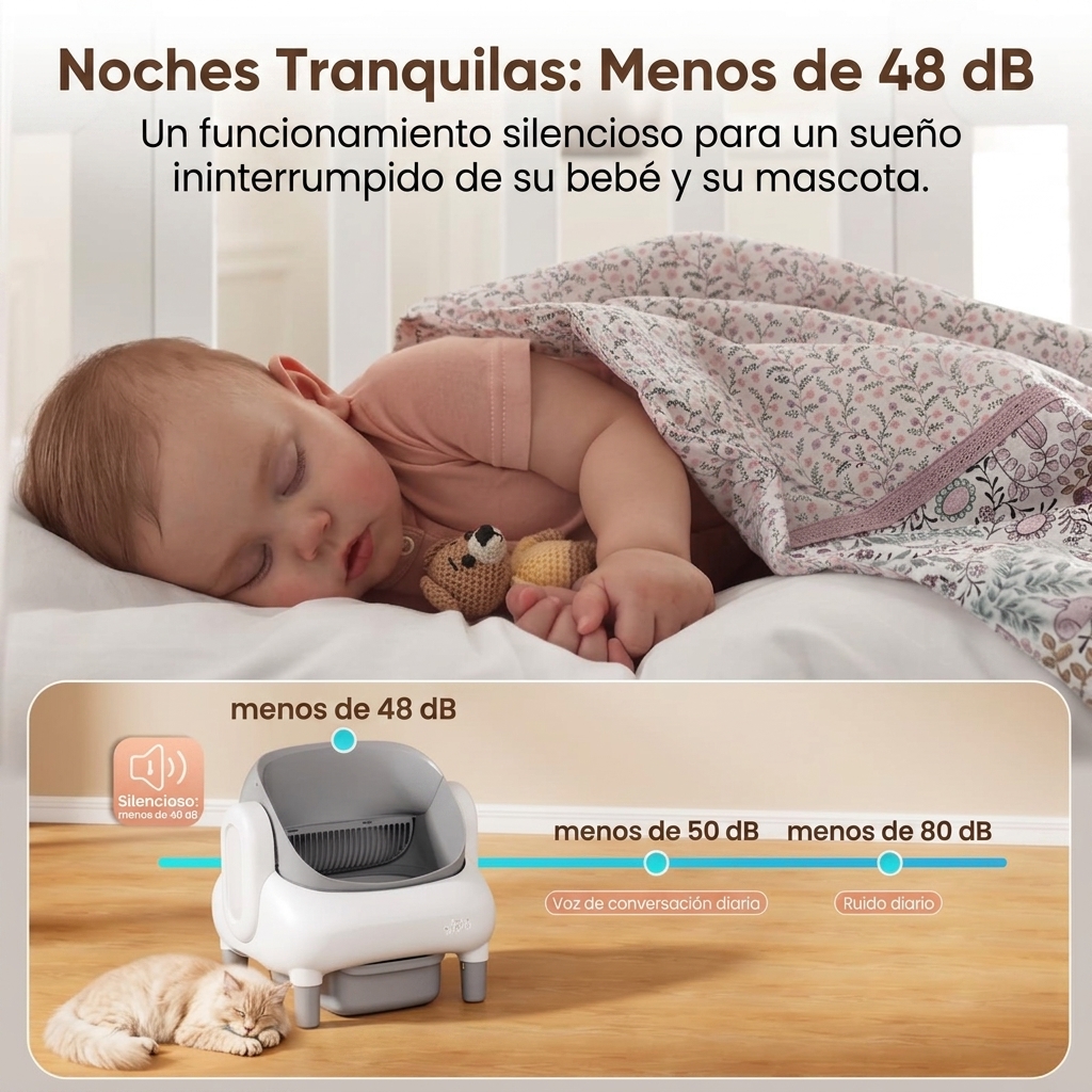Arenero automático inteligente autolimpiable de tipo abierto (apto para hogares con varios gatos): doble tecnología de seguridad, funcionamiento silencioso, compatible únicamente con WiFi de 2,4 GHz, control mediante aplicación, diseño que bloquea los olo