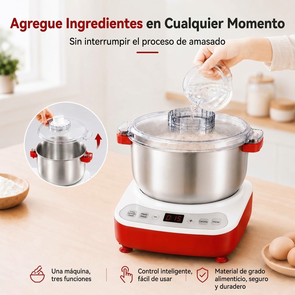 Máquina para Hacer Masa de Pizza y Pan, Amasadora Eléctrica 7L con Función de Fermentación, Bol de Acero Inoxidable 304, Tapa Extraíble y Panel Táctil, Ideal para Pizza Casera**