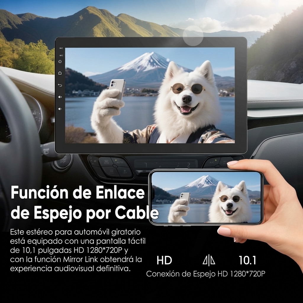 Pantalla táctil giratoria de 10,1 inch para coche, estéreo Single DIN, Android 13, Apple CarPlay/Android Auto inalámbricos, CPU de 4 núcleos, 2 GB de RAM y 32 GB de almacenaje, navegación GPS, sonido Hi‑Fi, Bluetooth 4.2, cámara trasera AHD 720p