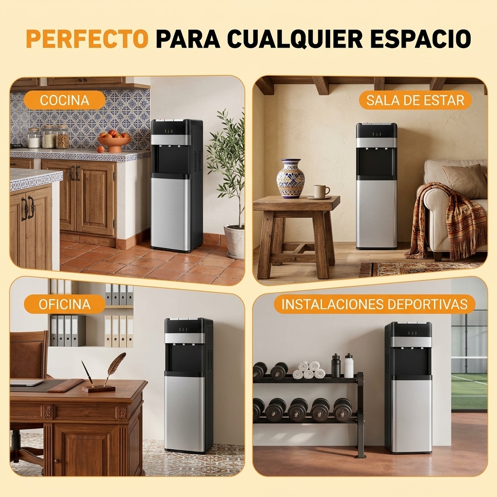 Dispensador de Agua 18,9L, Carga Inferior, Agua Fría, Caliente y Ambiente, Bloqueo Infantil