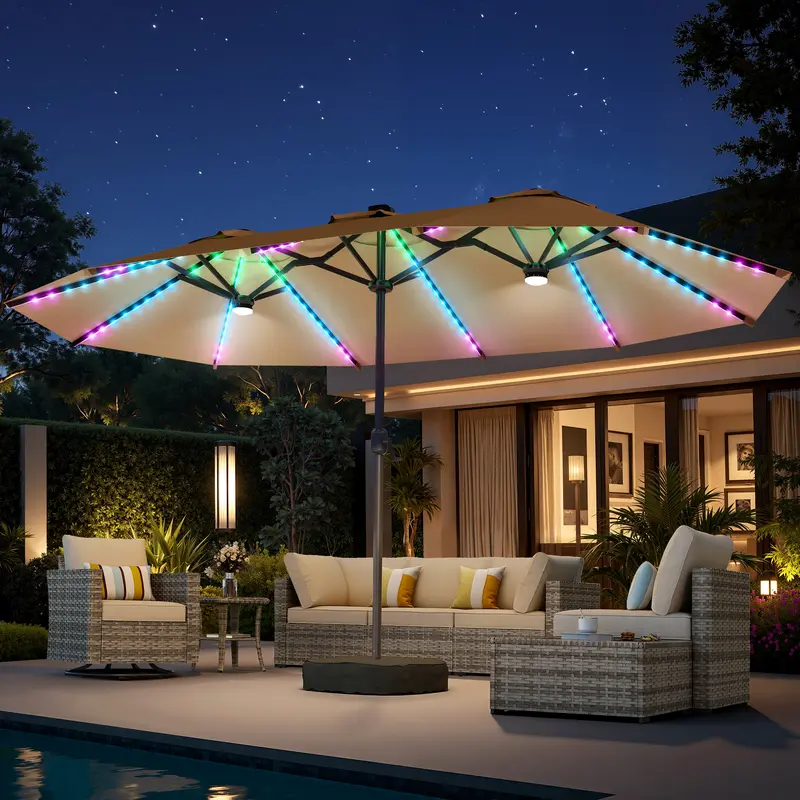 Sombrilla de patio de 15 pies con base: impermeable y ajustable-Envío gratis