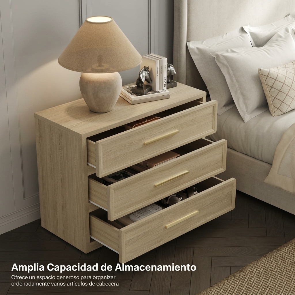 Mesita de noche extragrande, mesita de noche alta con 3 cajones, estilo moderno, tiradores dorados, adecuada para dormitorios, sofás, oficinas, residencias estudiantiles y decoración del hogar.