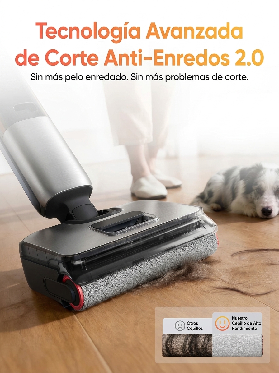 Envío gratuito - Fregadora de suelos multifuncional - Limpieza integral para residuos secos y húmedos, diseño antienredos (cero residuos de pelo, ideal para familias con mascotas), autolimpieza con un solo botón, limpieza plana de 180°, hasta 35 minutos d
