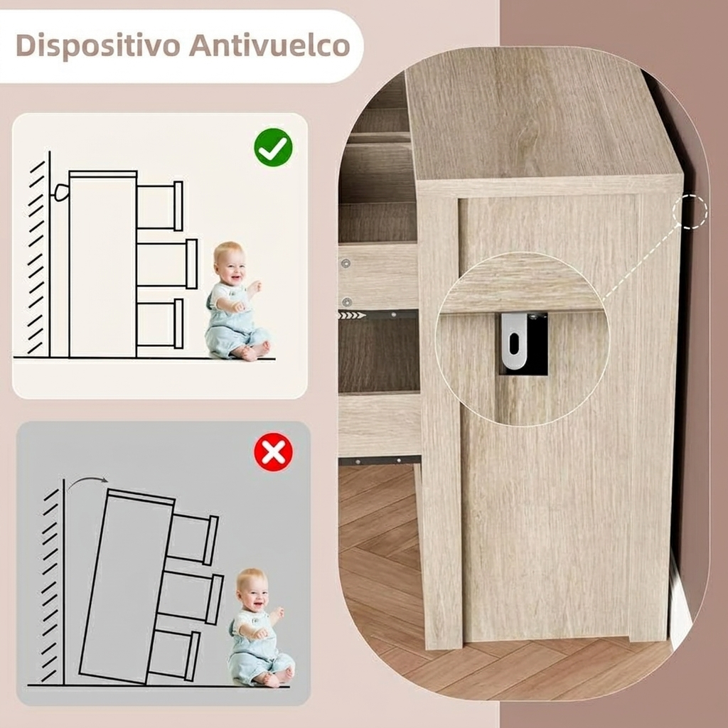 Cómoda de 7 cajones para dormitorio, amplio baúl de madera sin tiradores, moderno armario de almacenamiento para sala de estar o recibidor.