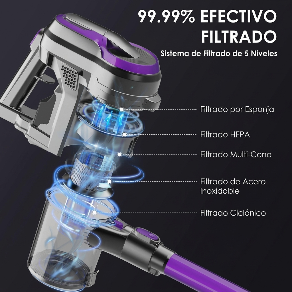 Aspiradora inalámbrica 6 en 1, potente succión, hasta 55 minutos de autonomía, equipada con pantalla inteligente y cabezal de cepillo antienredos.