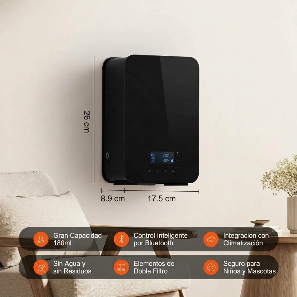 Purificador de aire aromático, difusor de aceites esenciales inteligente Bluetooth de 180 ml, difusor de aromas HVAC sin agua de 2000 pies cuadrados, utiliza tecnología de aire frío, adecuado para uso en el hogar, la oficina y hoteles.