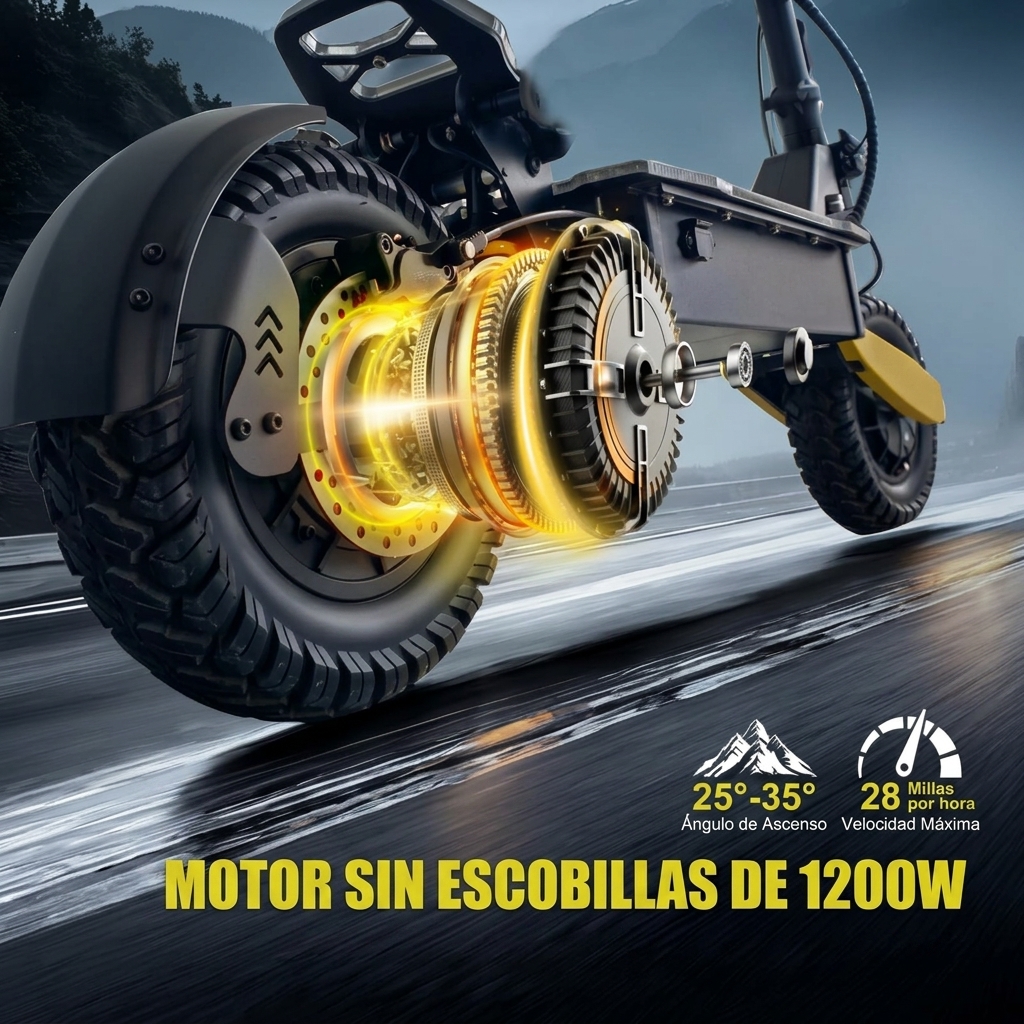 Patinete eléctrico todoterreno, potente motor de 1200 W, velocidad máxima de 48 km/h, autonomía de 32 a 64 km, se pliega en 3 segundos, capacidad de carga máxima de 150 kg, doble amortiguación, patinete eléctrico todoterreno plegable.