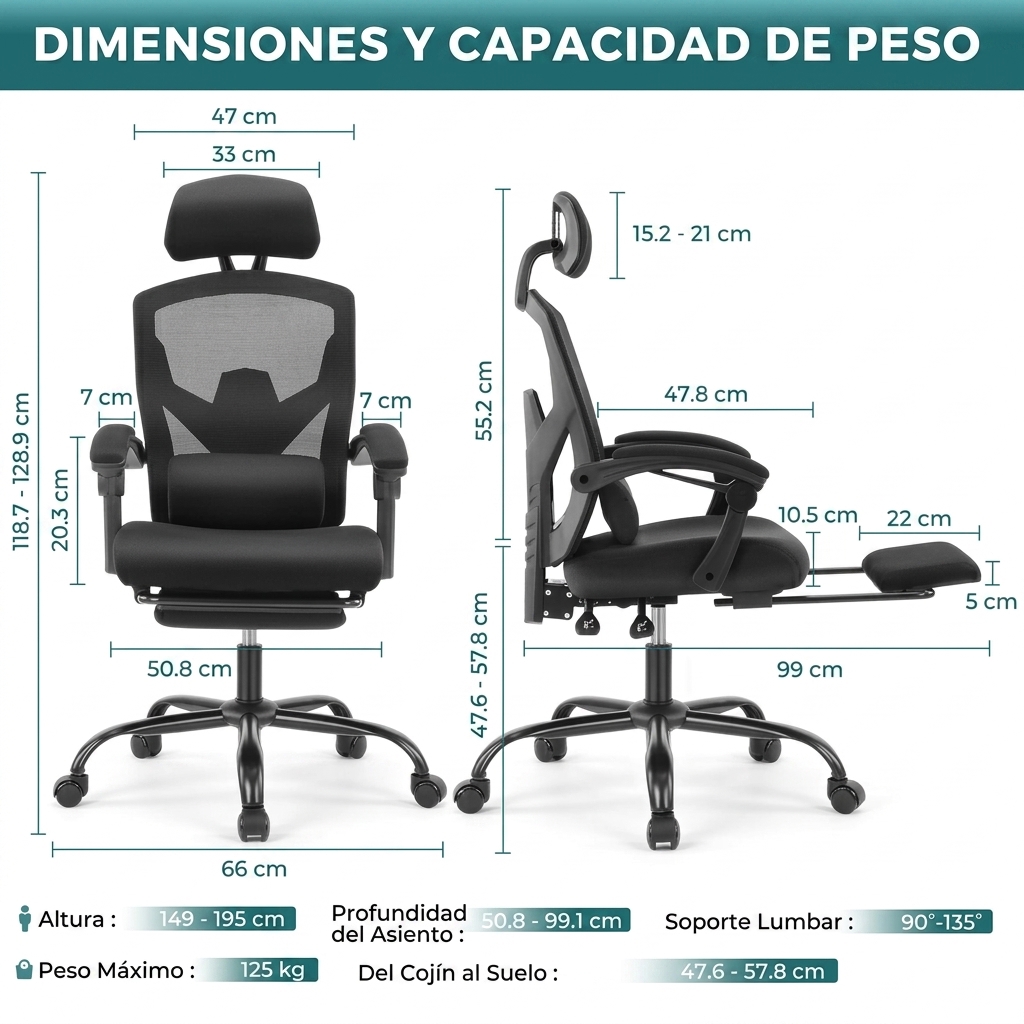 Silla de oficina ergonómica con respaldo de malla: altura ajustable, giratoria 360 grados, con ruedas, reposapiés, reposacabezas ajustable, brazos acolchados, bloqueo de reclinación, opción de regalo para la oficina (requiere montaje).
