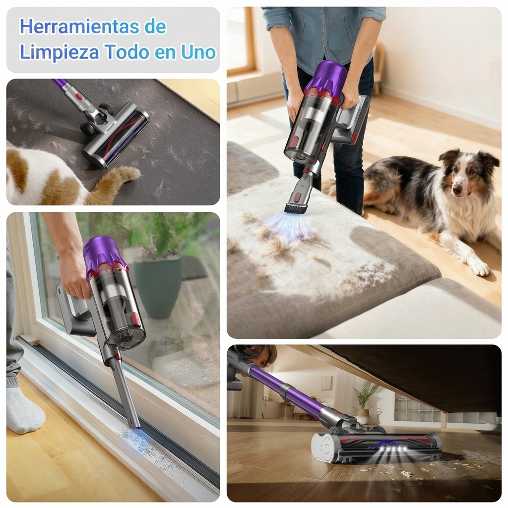 [Lanzamiento de nuevo producto en 2026] Aspiradora inalámbrica multifuncional, 45 minutos de autonomía, 180 W de potente succión, aspiradora de mano vertical, equipada con filtro HEPA, ligera y portátil, potente succión, cabezal de cepillo antienredos, lu